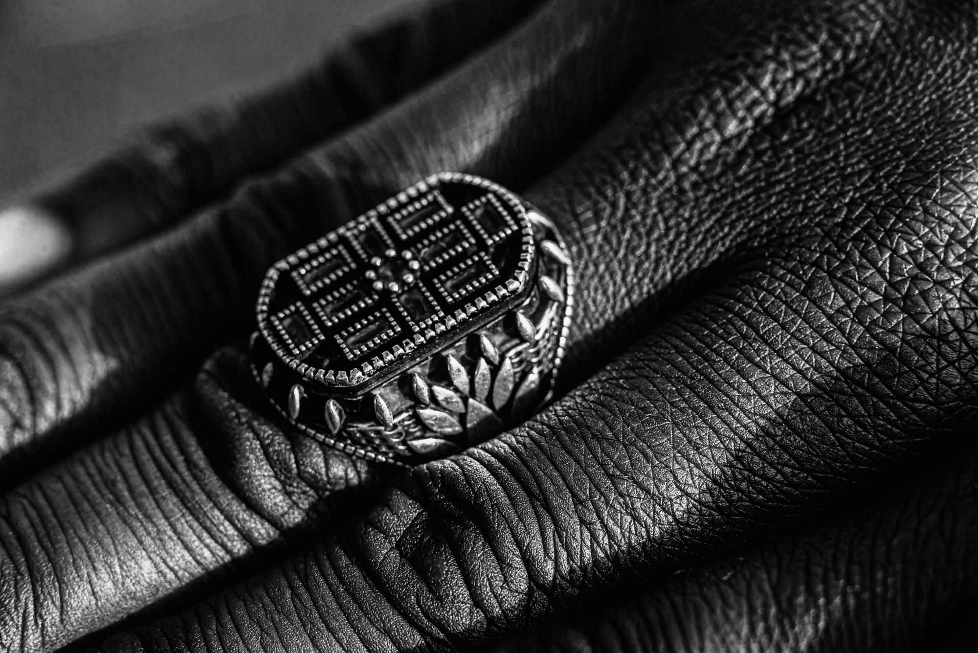 Embroidered patch on leather jacket